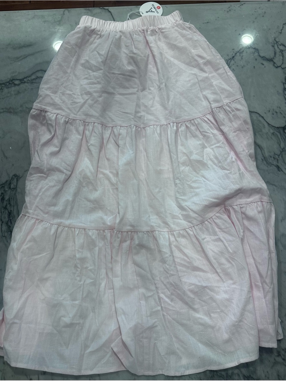 ANRABESS Light Pink Tiered Maxi Skirt — Drawstring Waist